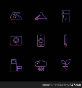 iron , fridge , laptop  , pencil  , hardware , tools ,labour , constructions , icon, vector, design,  flat,  collection, style, creative,  icons , electronics , 
