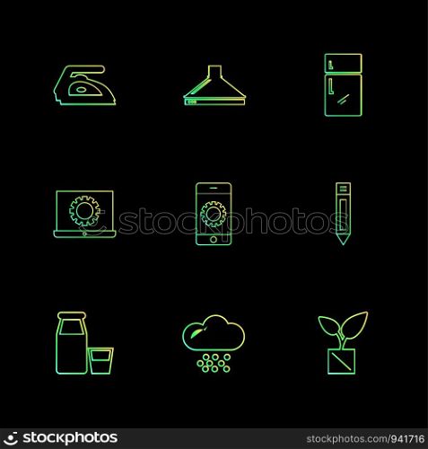 iron , fridge , laptop , pencil , hardware , tools ,labour , constructions , icon, vector, design, flat, collection, style, creative, icons , electronics ,