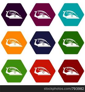 Iron icon set many color hexahedron isolated on white vector illustration. Iron icon set color hexahedron