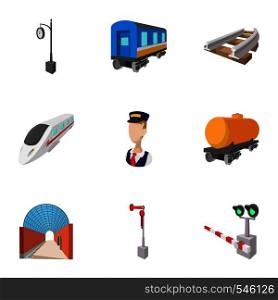 Iron way road icons set. Cartoon illustration of 9 iron way road vector icons for web. Iron way road icons set, cartoon style