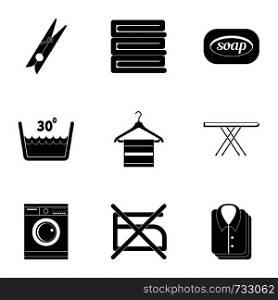 Ironing icons set. Simple style set of 9 ironing vector icons for web design. Ironing icons set, simple style