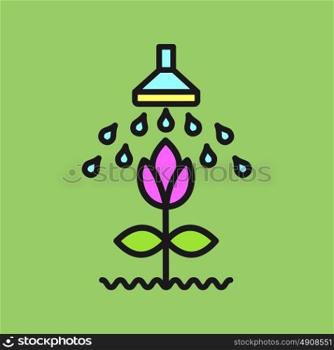 Irrigation system for the plants. Watering flowers. Vector icon.