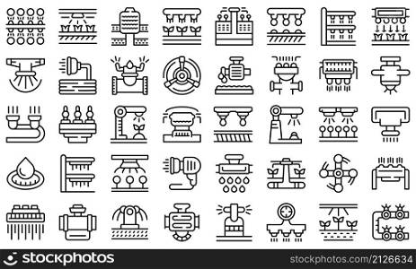 Irrigation system icons set outline vector. Agriculture farming. Smart system. Irrigation system icons set outline vector. Agriculture farming