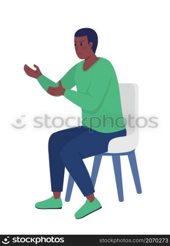 Irritated male pupil semi flat color vector character. Sitting figure. Full body person on white. Poor self-control isolated modern cartoon style illustration for graphic design and animation. Irritated male pupil semi flat color vector character