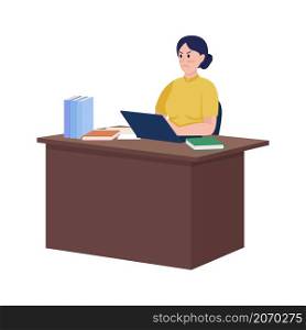 Irritated principal sitting at desk semi flat color vector character. Full body person on white. Feeling angry isolated modern cartoon style illustration for graphic design and animation. Irritated principal sitting at desk semi flat color vector character