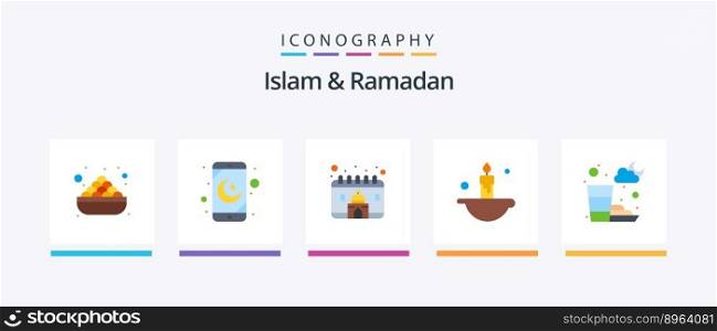 Islam And Ramadan Flat 5 Icon Pack Including hour. light. calendar. islam. candle. Creative Icons Design