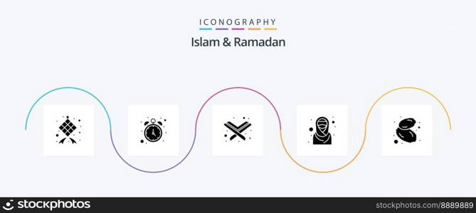Islam And Ramadan Glyph 5 Icon Pack Including fruit. food. muslin. muslim. hijab