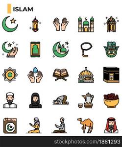 Islam icon set for religion website, presentation, book.