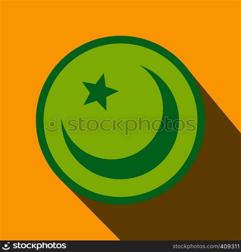 Islam symbol flat icon. Round icon on a yellow background. Islam symbol flat icon