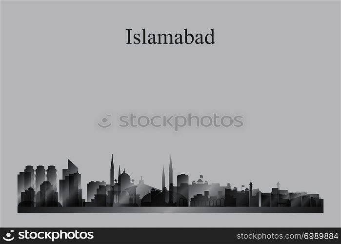 Islamabad city skyline silhouette in grayscale vector illustration
