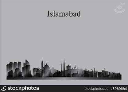 Islamabad city skyline silhouette in grayscale vector illustration