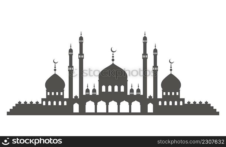 Islamic architecture silhouette. Mosque with minarets on skyline. Istanbul cityscape isolated on white background. Islamic architecture silhouette. Mosque with minarets on skyline. Istanbul cityscape isolated on white background.