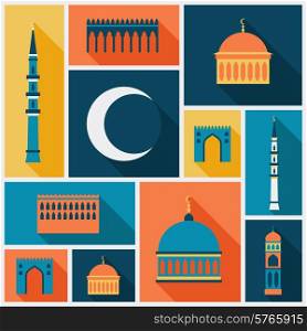 Islamic background with mosque in flat design style.