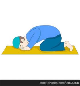 Islamic boy is worshiping God by prostrating. vector design illustration art