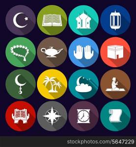 Islamic church muslim arabic spiritual traditional symbols flat icons set isolated vector illustration