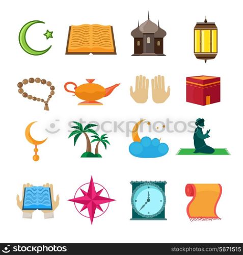 Islamic church traditional symbols icons set isolated vector illustration