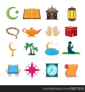 Islamic church traditional symbols icons set isolated vector illustration