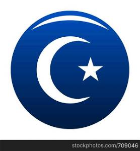 Islamic crescent moon icon vector blue circle isolated on white background . Islamic crescent moon icon blue vector