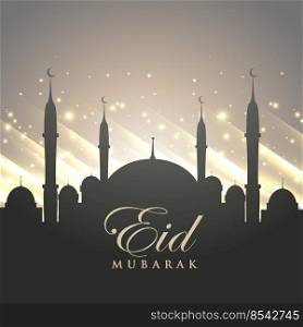 islamic eid festival greeting with mosque silhouette and shiny background