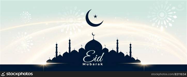 islamic eid mubarak festival banner with mosque and moon design