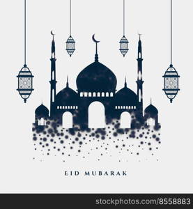 islamic eid mubarak stylish greeting with mosque and l&s