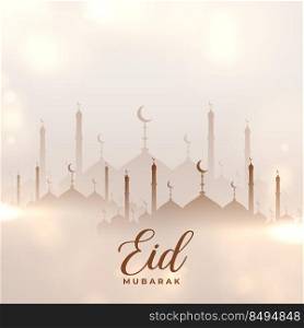 islamic eid mubarak wishes greeting with mosques design