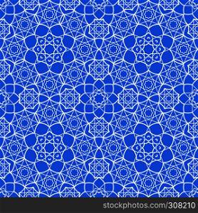Islamic ethnic ornament pattern. Blue vector islamic background. Islamic ethnic ornament