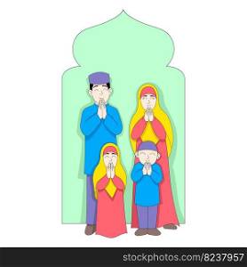 Islamic family frame decoration in the fasting month of Ramadan. vector design illustration art