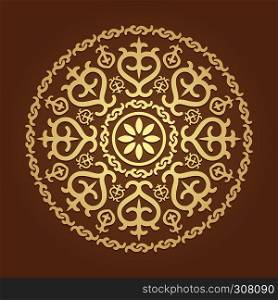 Islamic floral pattern, vector circular gold ornament. Islamic floral pattern
