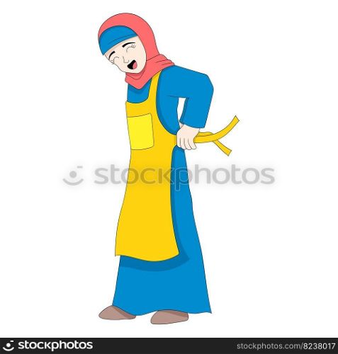 islamic girl is putting on apron ready for cooking. vector design illustration art