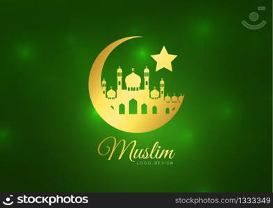 Islamic greeting card on green background. Vector illustration. Ramadan Kareem