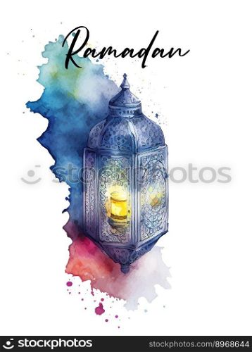 islamic lantern watercolor illustration with golden metal material. Ramadan Kareem islamic lantern watercolor illustration vector