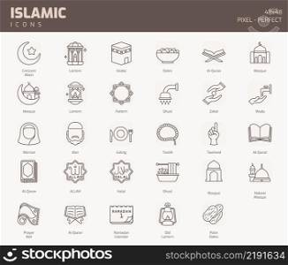 Islamic Line Icon set, Islamic holiday symbols collection, vector illustrations
