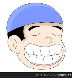 Islamic male head emoticon wearing cap showing clean healthy teeth. vector design illustration art