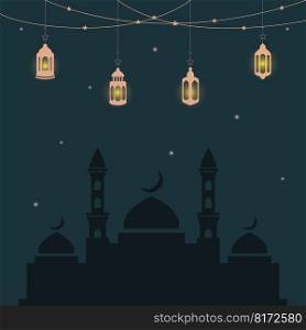 Islamic mosque Ramadan Mubarak greeting cards design concept vector flat design