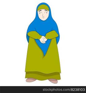 Islamic mother with a friendly face greets. vector design illustration art