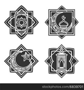 Islamic ornate emblem set. Islamic ornate emblem set isolated on white background. Vector illustration