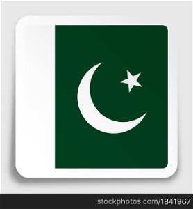 Islamic Republic of Pakistan flag icon on paper square sticker with shadow. Button for mobile application or web. Vector