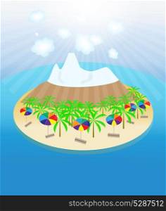 Island, palm trees, sun, umbrellas seamless pattern. Vector illustration