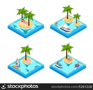 Island Vacation Isometric Set. Island vacation isometric set with palm and beach isolated vector illustration