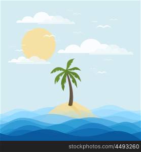 Island with a palm tree in the sea. Vector illustration