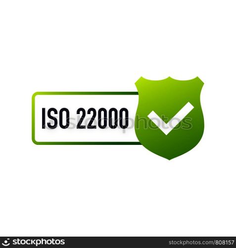 ISO 22000 Certified badge, icon. Certification stamp. Flat design. Vector stock illustration.
