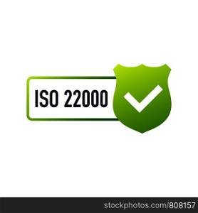ISO 22000 Certified badge, icon. Certification stamp. Flat design. Vector stock illustration.