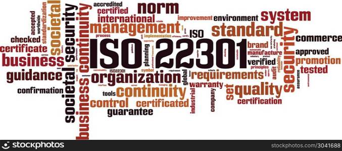 ISO 22301 word cloud concept. Vector illustration
