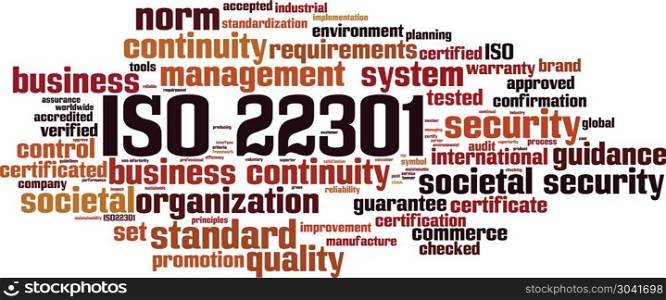 ISO 22301 word cloud concept. Vector illustration