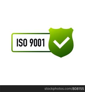 ISO 9001 Certified badge, icon. Certification stamp. Flat design. Vector stock illustration.