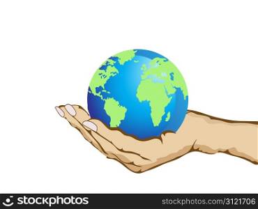 isoalted hand holding the earth on white background