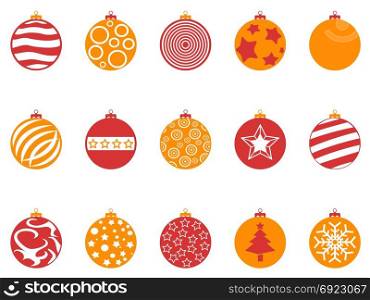 isolaetd orange and red color christmas ball icons set from white background
