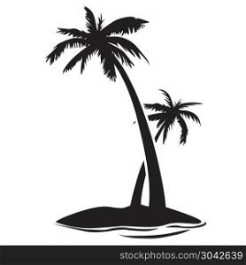 isolaetd palm tree island silhouette from white background. palm tree island silhouette