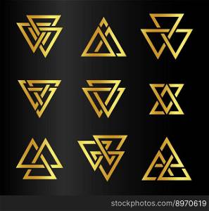 Isolated abstract golden color triangles contour vector image